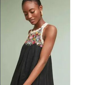 AKEMI KIN Women's Mosley Black Embroidery Floral Crochet Sleeveless Dress Size L